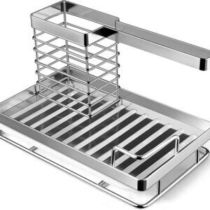 Kitchen Sink Organizer Stainless Steel Sponge Brush Rack with Drain Pan